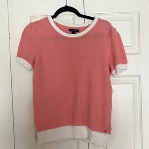 TOMMY HILFIGER PINK AND WHITE COLORBLOCK KNIT SWEATER SIZE LARGE